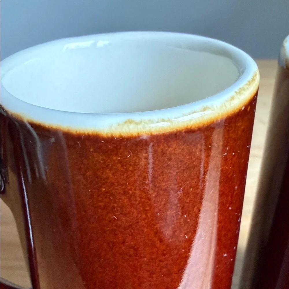 Vintage MCM Tall Espresso Mugs Dark Mocha Brown Glaze Coffee Cups Qty: Set of 2